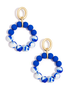 Porcelain Pattern Beaded Drop Hoop Earring