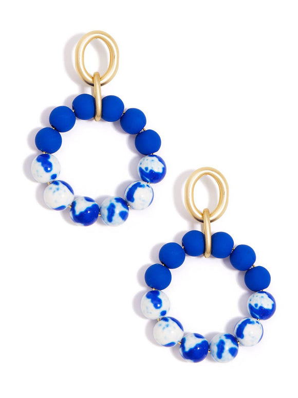 Porcelain Pattern Beaded Drop Hoop Earring