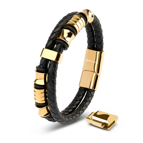 Leather and Gold Bracelet - Men