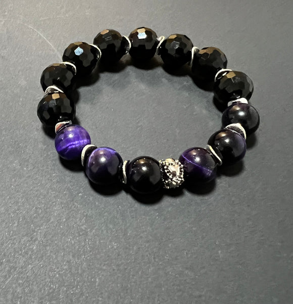 Purple and Black Tiger-Eye Gemstone Bracelet