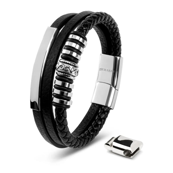 Leather and Silver Bracelet - Men